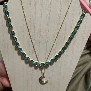 Teal Enamel Chain Necklace